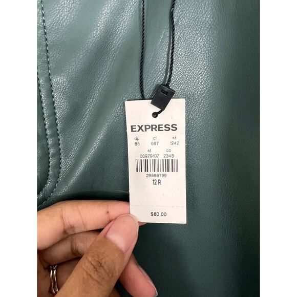 Express Faux Leather Skinny Pants Green 12R NWT High Rise Stretch Lined - Picture 2 of 8